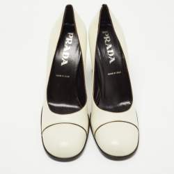 Pre Owned Prada Cream Leather Round Toe Pumps Size 36.5
