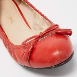 Prada Red Leather Tassel Bow Scrunch Ballet Flats Size 39