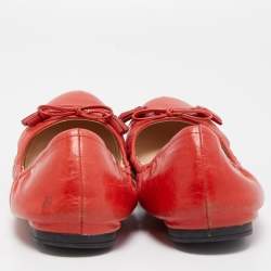 Prada Red Leather Tassel Bow Scrunch Ballet Flats Size 39