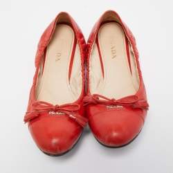 Prada Red Leather Tassel Bow Scrunch Ballet Flats Size 39