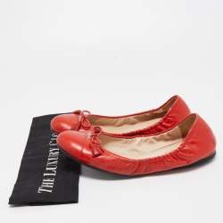 Prada Red Leather Tassel Bow Scrunch Ballet Flats Size 39