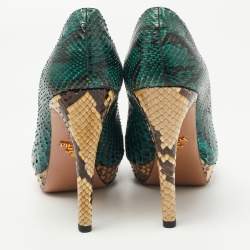 Prada Dark Green Python Platform Pumps Size 36.5