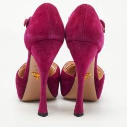 Pre Owned Prada Purple Suede T Bar Ankle Strap Pumps Size 40