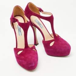 Pre Owned Prada Purple Suede T Bar Ankle Strap Pumps Size 40