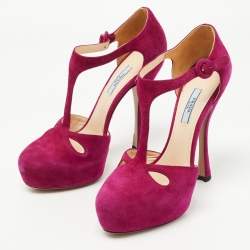 Pre Owned Prada Purple Suede T Bar Ankle Strap Pumps Size 40