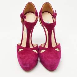 Pre Owned Prada Purple Suede T Bar Ankle Strap Pumps Size 40