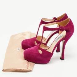 Pre Owned Prada Purple Suede T Bar Ankle Strap Pumps Size 40