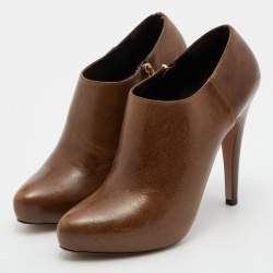 Pre Owned Prada Brown Leather Pointed Toe Booties  Size 40