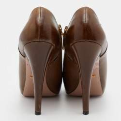 Pre Owned Prada Brown Leather Pointed Toe Booties  Size 40