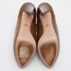 Pre Owned Prada Brown Leather Pointed Toe Booties  Size 40