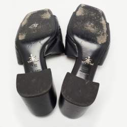 Prada Black Leather Quilted Block Heel Slide Sandals Size 39.5