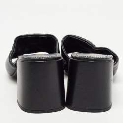 Prada Black Leather Quilted Block Heel Slide Sandals Size 39.5