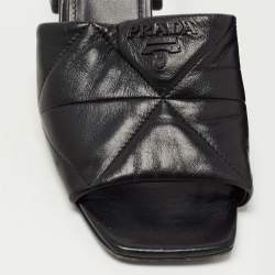 Prada Black Leather Quilted Block Heel Slide Sandals Size 39.5