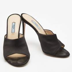 Prada Black Satin Round Toe Slide Sandals Size 39.5
