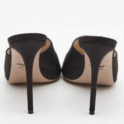 Prada Black Satin Round Toe Slide Sandals Size 39.5
