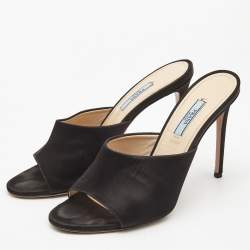 Prada Black Satin Round Toe Slide Sandals Size 39.5