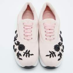 Pre Owned Prada Pink Neoprene Beads Embellished Cloudbust Lace Up Sneakers Size 38.5