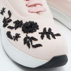 Pre Owned Prada Pink Neoprene Beads Embellished Cloudbust Lace Up Sneakers Size 38.5