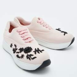 Pre Owned Prada Pink Neoprene Beads Embellished Cloudbust Lace Up Sneakers Size 38.5