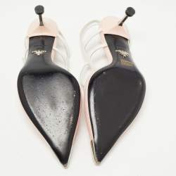 مملوكة مسبقًا Prada Pink/White Leather Pointed Toe Slingback Pumps Size 38.5