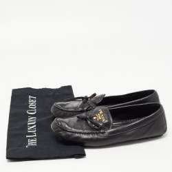 Pre Owned Prada Black Leather Bow Detail Loafers Size 38.5
