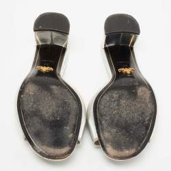 Pre Owned Prada Silver Leather Crystal Embellished Slide Sandals Size 36