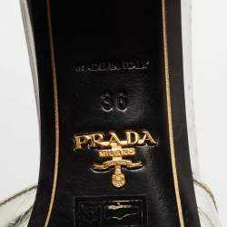 Pre Owned Prada Silver Leather Crystal Embellished Slide Sandals Size 36