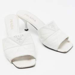 Prada White Quilted Leather Slide Sandals Size 38.5