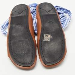 Prada Brown/Blue Leather Studded Ribbon Flat Sandals Size 36