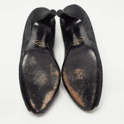 Pre Owned Prada Black Leather and Sequin Flower Embellished Peep Toe Pumps Size 40