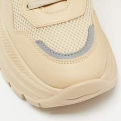 مملوكة مسبقًا Prada Beige Leather and Mesh Lace Up Sneakers Size 39