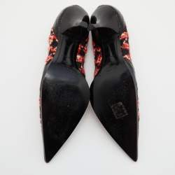 Pre Owned Prada Black/Red Tweed and Leather Pointed Toe Bow Detail Pumps 40