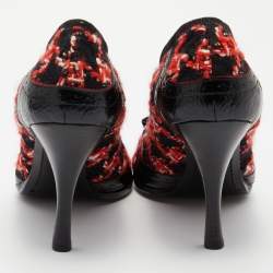 Pre Owned Prada Black/Red Tweed and Leather Pointed Toe Bow Detail Pumps 40