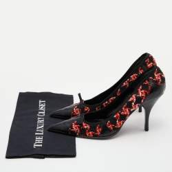 Pre Owned Prada Black/Red Tweed and Leather Pointed Toe Bow Detail Pumps 40