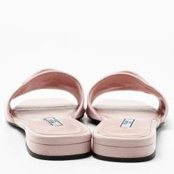 Prada Light Pink Leather Logo Flat Slides Size 37