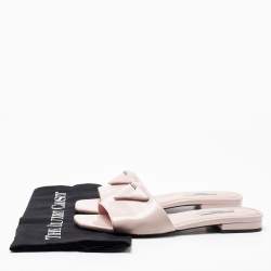 Prada Light Pink Leather Logo Flat Slides Size 37