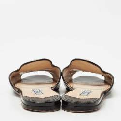 Prada Black Patent Leather Crystal Embellished Flat Slides Size 35.5     