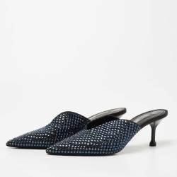 Prada Black Suede Rockstud Pointed Toe Mules Size 39