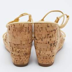 Prada Yellow Leather Ankle Strap Wedge Sandals Size 39