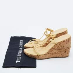 Prada Yellow Leather Ankle Strap Wedge Sandals Size 39