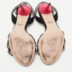Pre Owned Prada Black/Silver Suede Crystal Embellished Ankle Strap Sandals Size 37