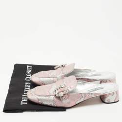 Prada Silver/Pink Lurux Fabric Crystal Embellished Mules Size 40.5
