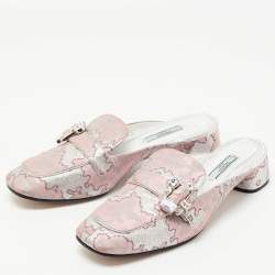 Prada Silver/Pink Lurux Fabric Crystal Embellished Mules Size 40.5