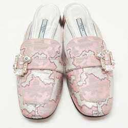 Prada Silver/Pink Lurux Fabric Crystal Embellished Mules Size 40.5