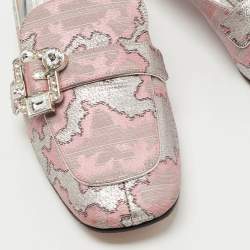 Prada Silver/Pink Lurux Fabric Crystal Embellished Mules Size 40.5