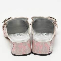Prada Silver/Pink Lurux Fabric Crystal Embellished Mules Size 40.5