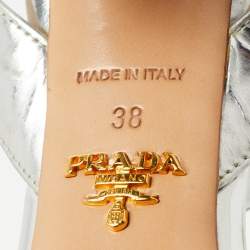 Prada Silver Leather Ankle Strap Block Sandals Size 38