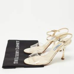 Pre Owned Prada Metallic Gold Leather and PVC Ankle Strap Sandals Size 37