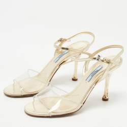 Pre Owned Prada Metallic Gold Leather and PVC Ankle Strap Sandals Size 37