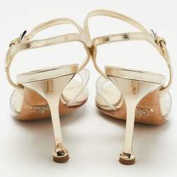 Pre Owned Prada Metallic Gold Leather and PVC Ankle Strap Sandals Size 37